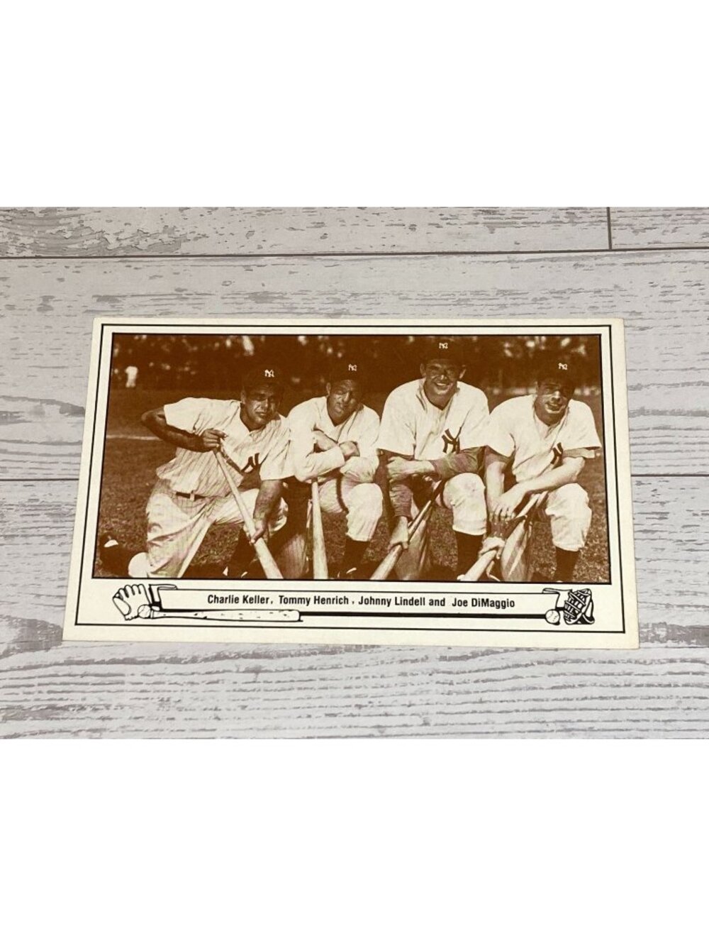Playball Photo Postcard 1948 Yankees DiMaggio Keller Lindell Henrich TCMA 1983